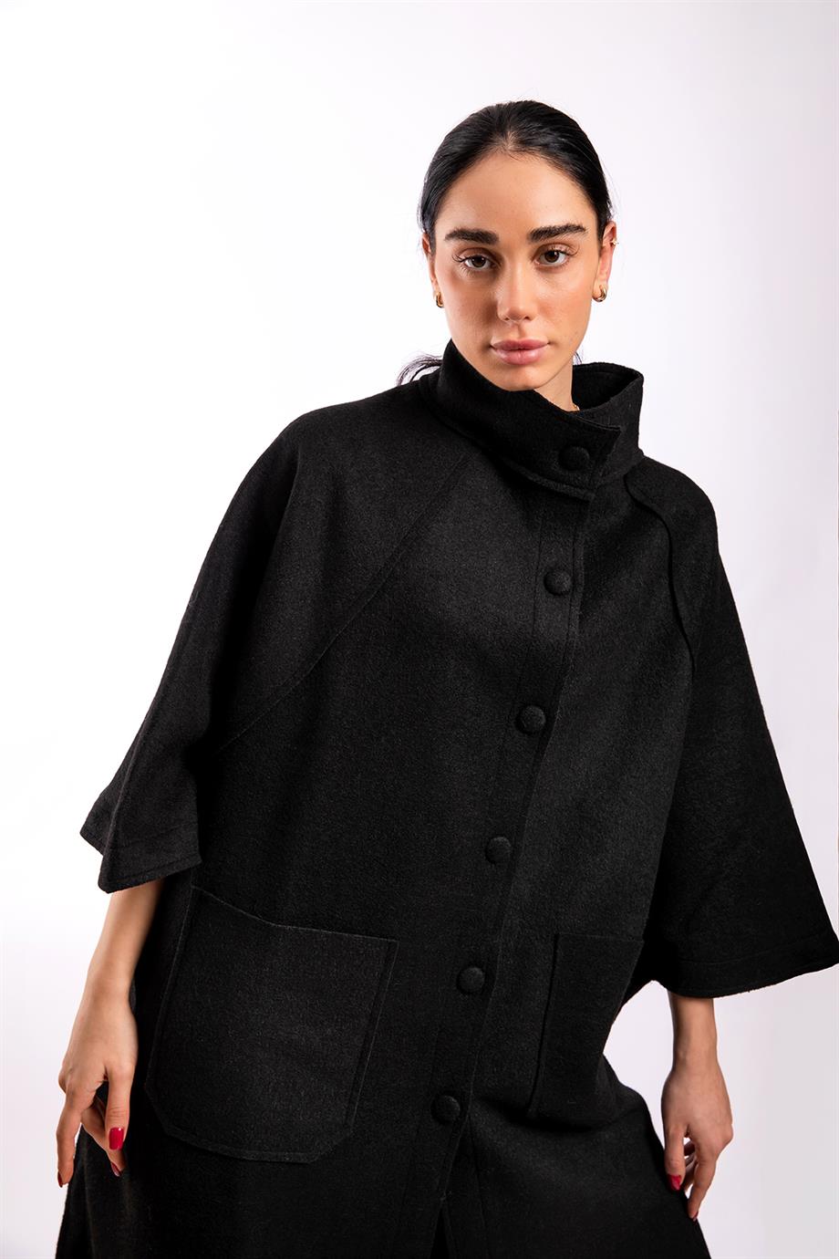 Siyah Oversize Keçe Kaban