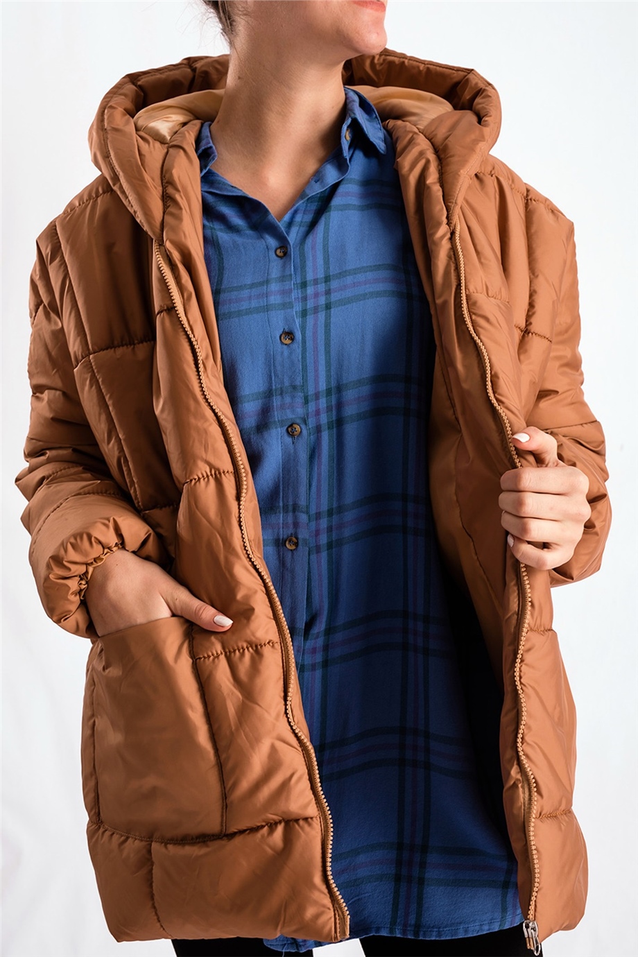 Sütlü Kahve Oversize Şişme Mont