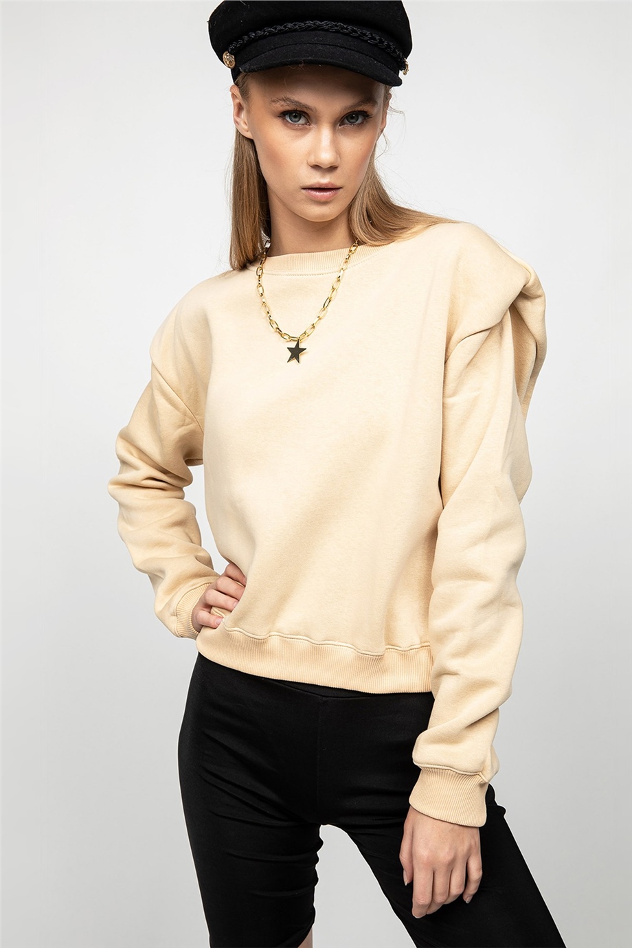 Vatkalı Bej Sweat