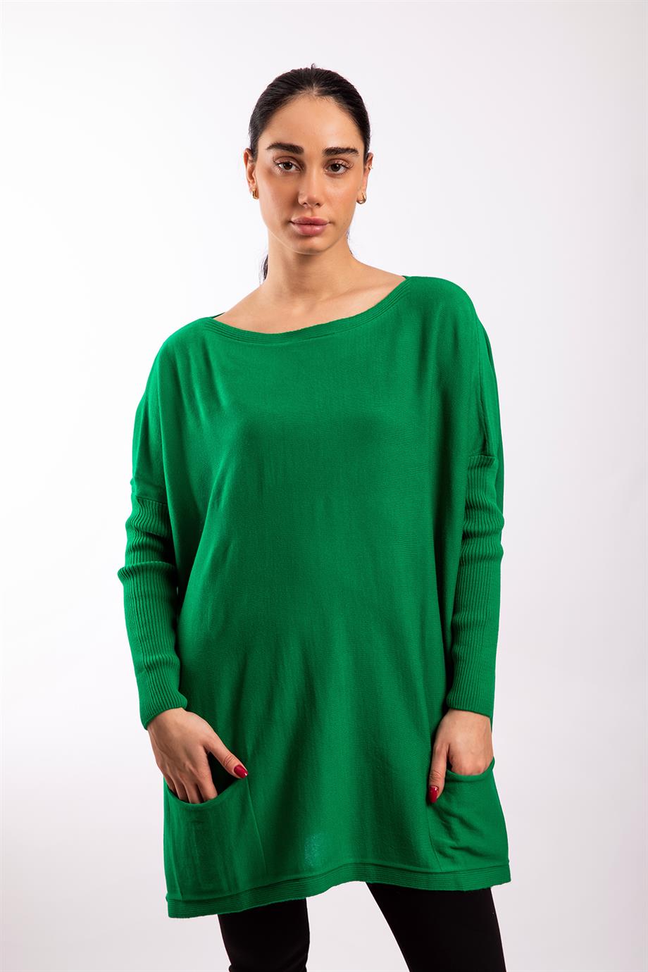 Yeşil Oversize Çift Cepli Tunik