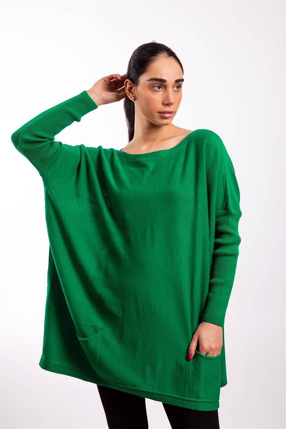 Yeşil Oversize Çift Cepli Tunik