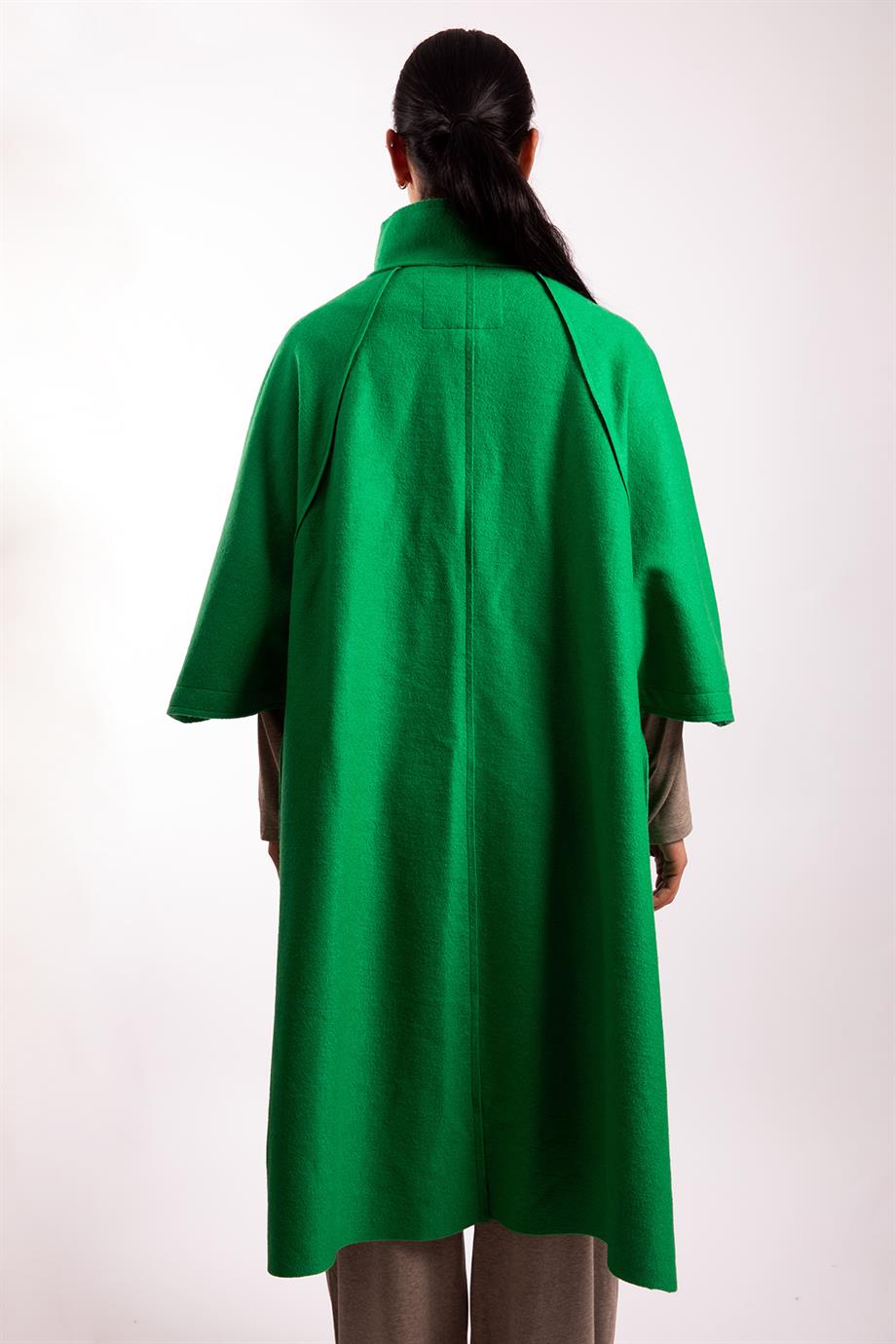 Yeşil Oversize Keçe Kaban