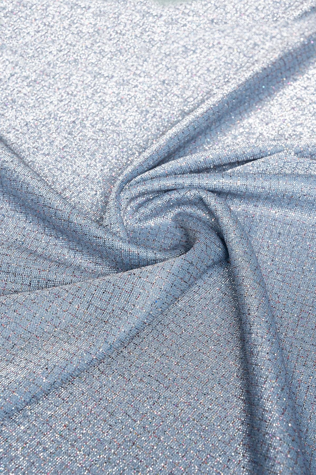 Brayt Baklava Desenli Simli İndigo Örme Kumaş - Kumaş Deposu