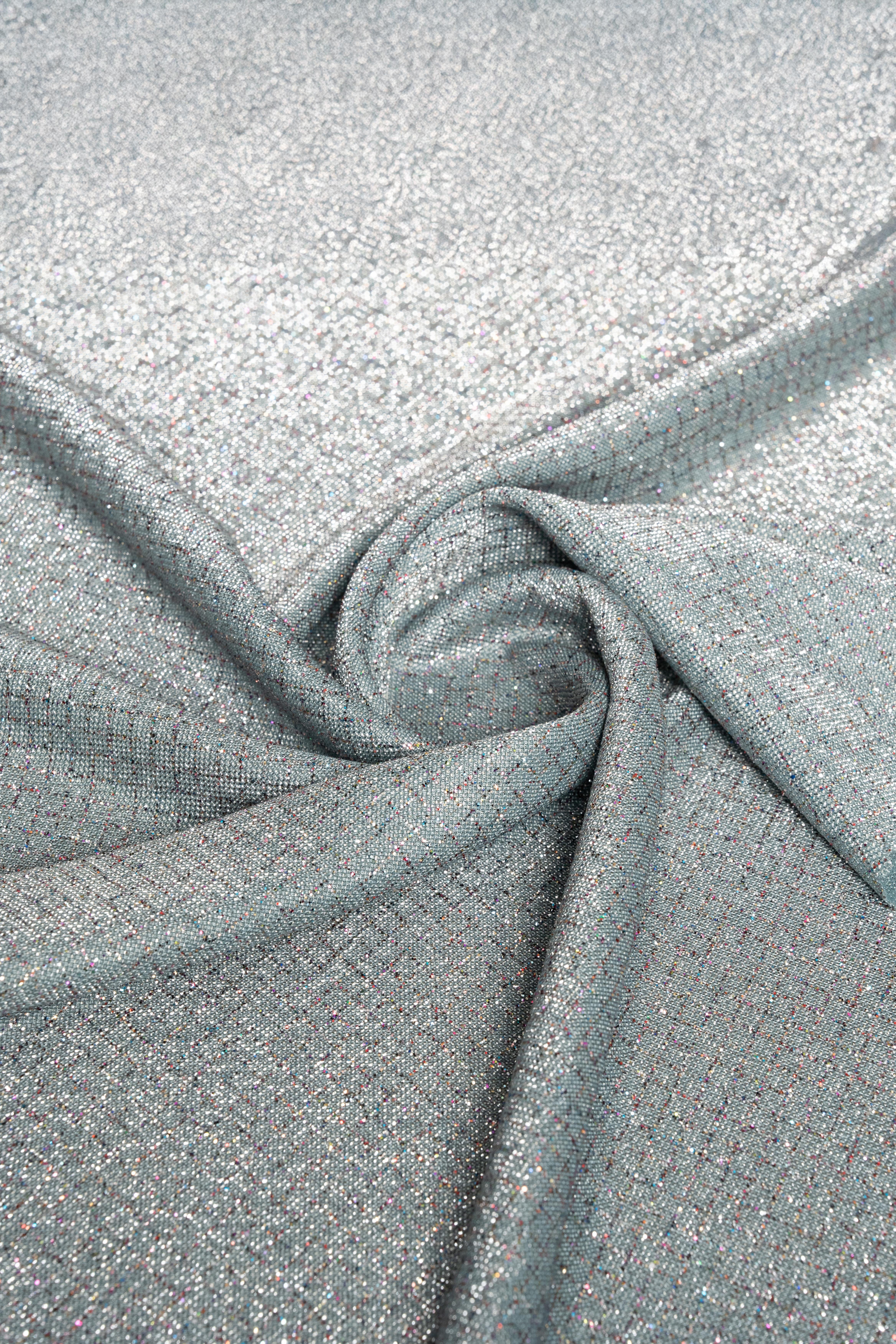 Brayt Baklava Desenli Simli Mint Yeşili Örme Kumaş - Kumaş Deposu