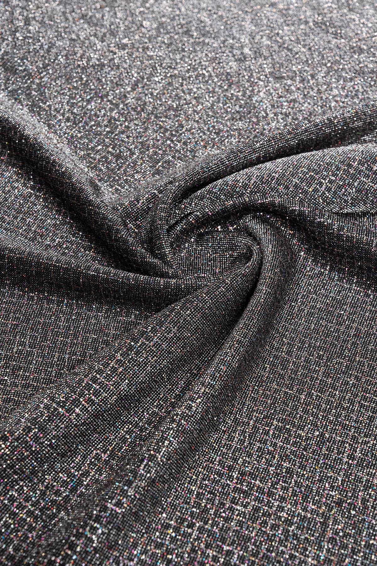 Brayt Baklava Desenli Simli Siyah/Gümüş Örme Kumaş - Kumaş Deposu