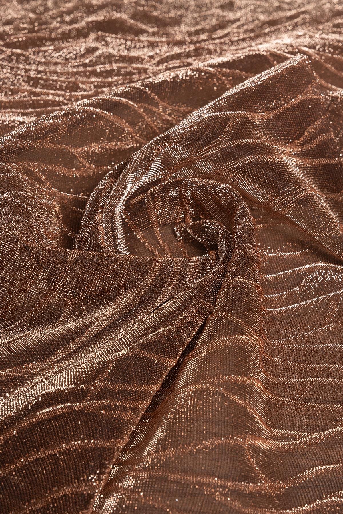 Desenli Moonlight Bakır Abiye Örme Kumaş - Kumaş Deposu