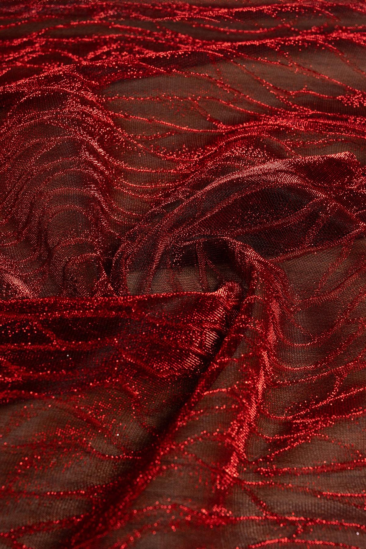 Desenli Moonlight Bordo Abiye Örme Kumaş - Kumaş Deposu