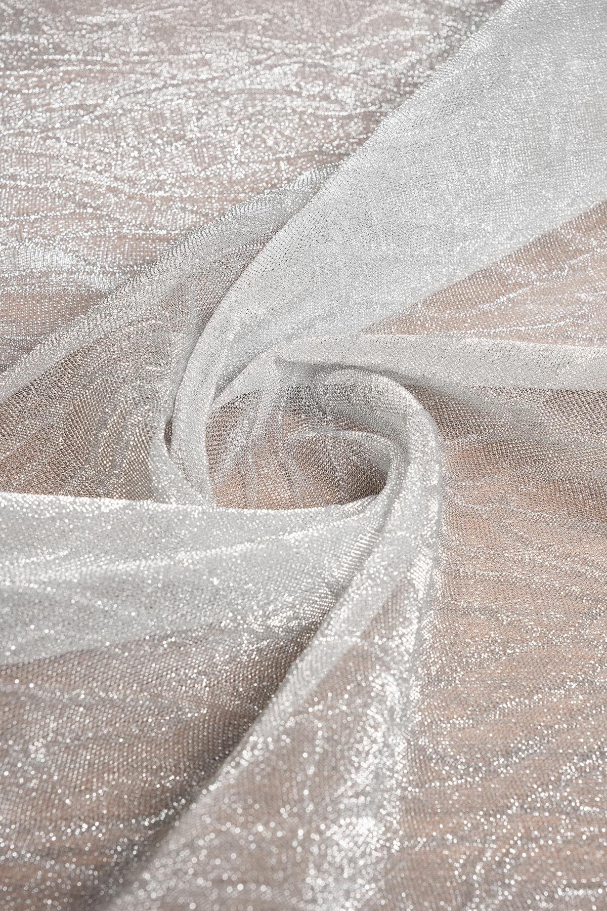 Desenli Moonlight Gri Abiye Örme Kumaş - Kumaş Deposu