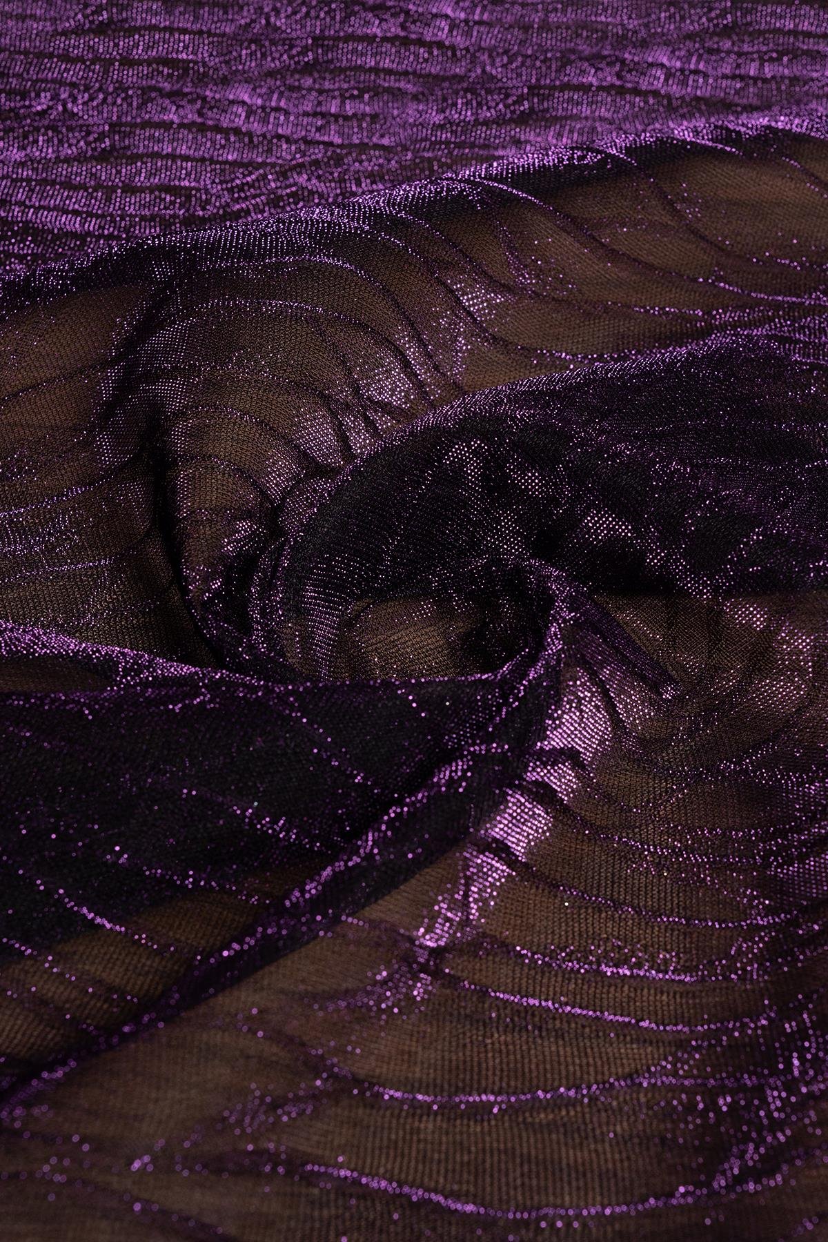 Desenli Moonlight Mor Abiye Örme Kumaş - Kumaş Deposu