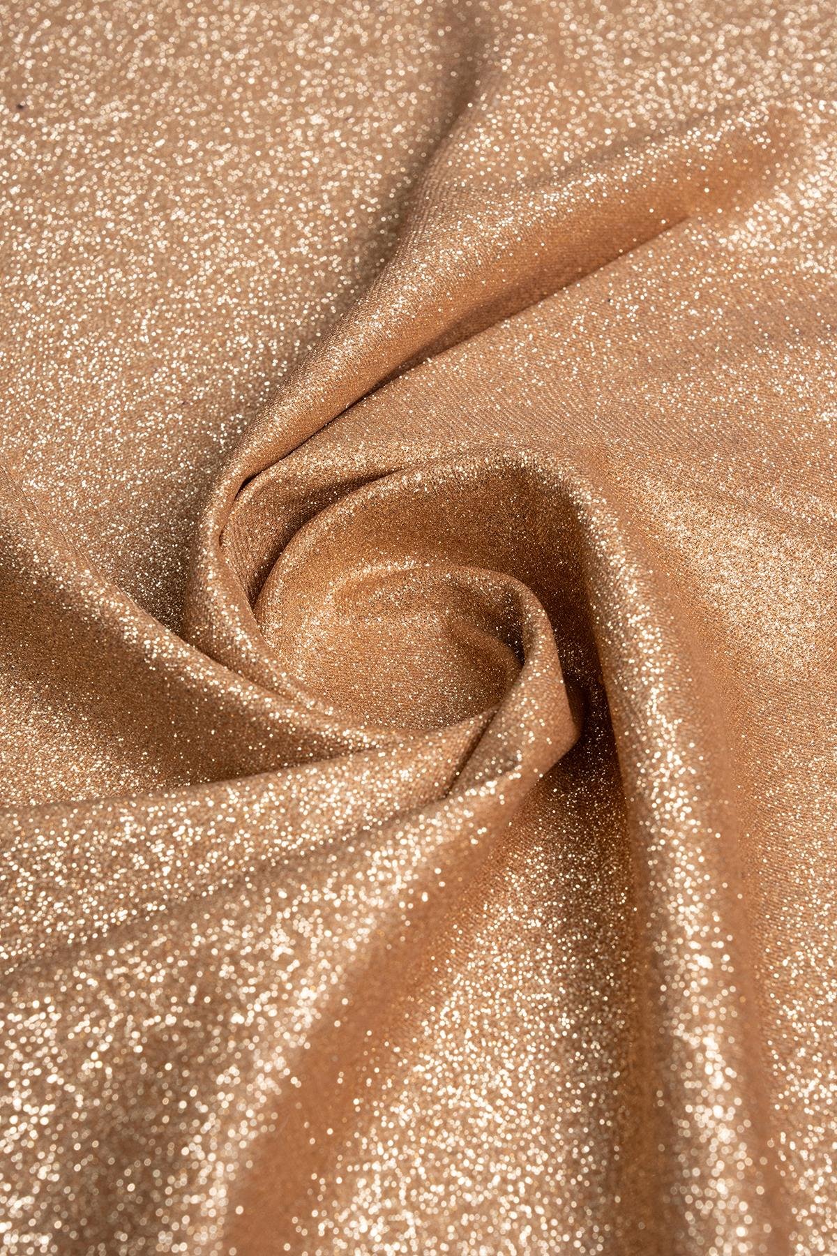 Elmas Safran Rengi Simli Örme Abiye Kumaş - Kumaş Deposu