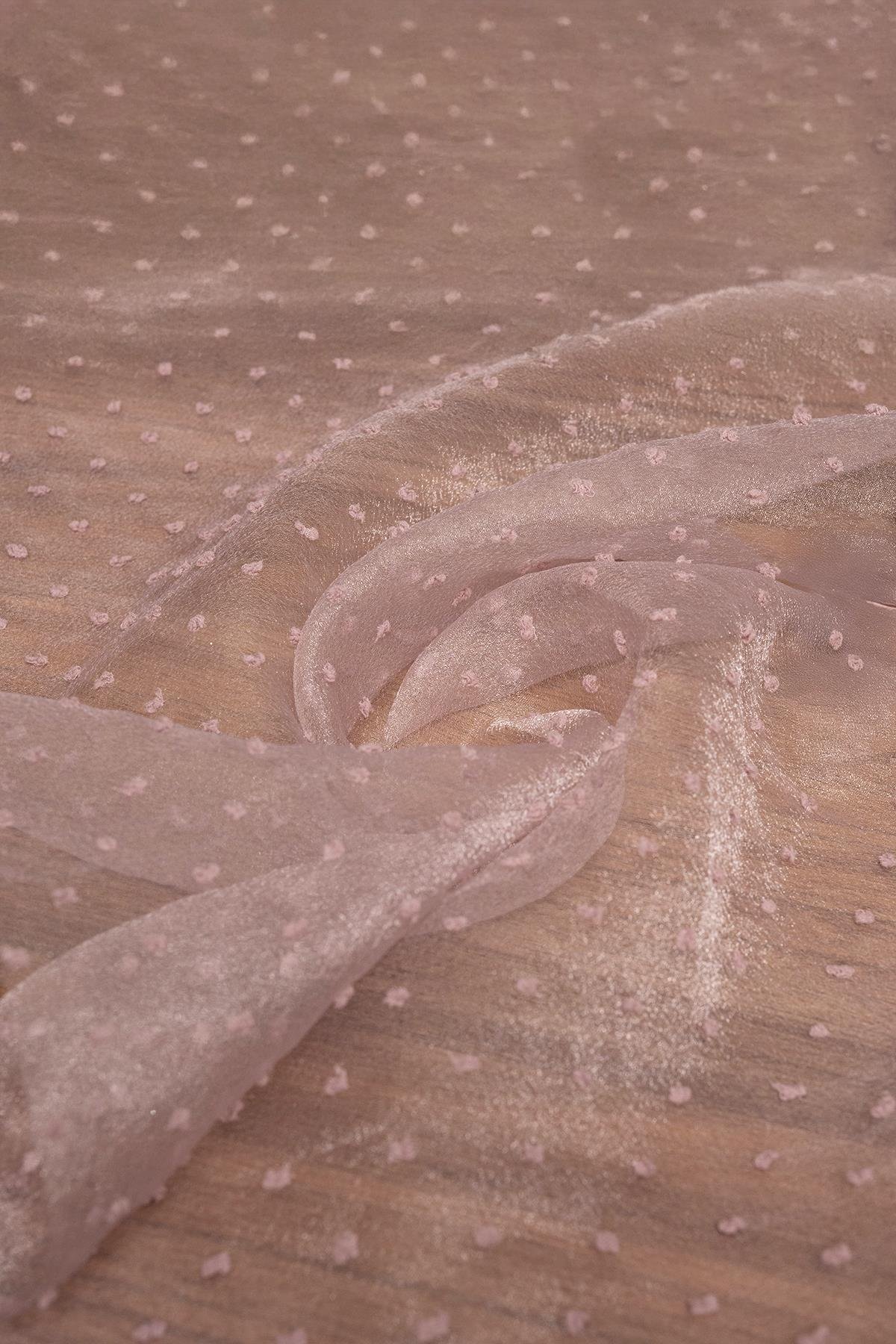 Floklu Dalya Organze Gül Kurusu Rengi Kumaş - Kumaş Deposu