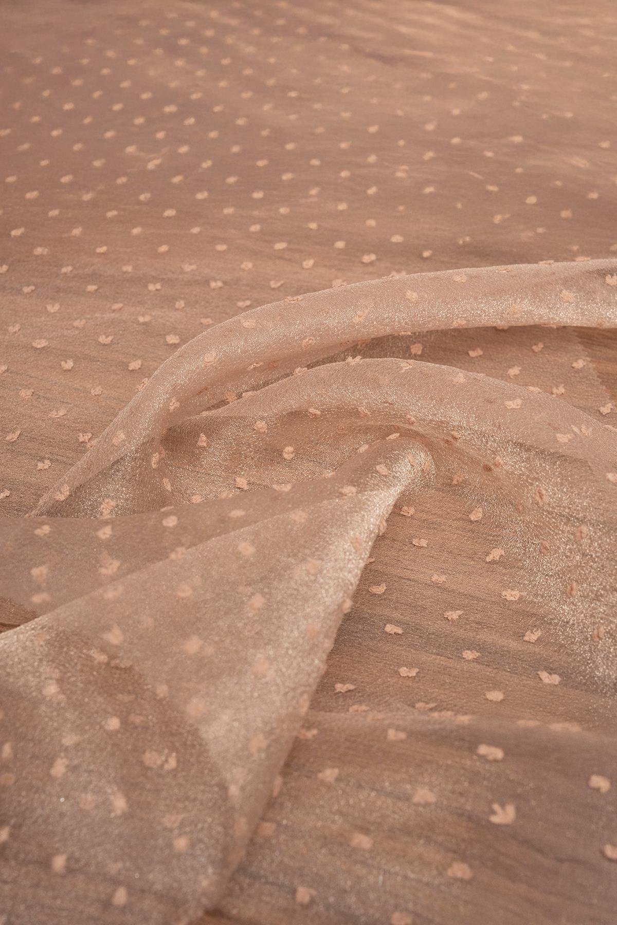 Floklu Dalya Organze Koyu Pudra Rengi Kumaş - Kumaş Deposu