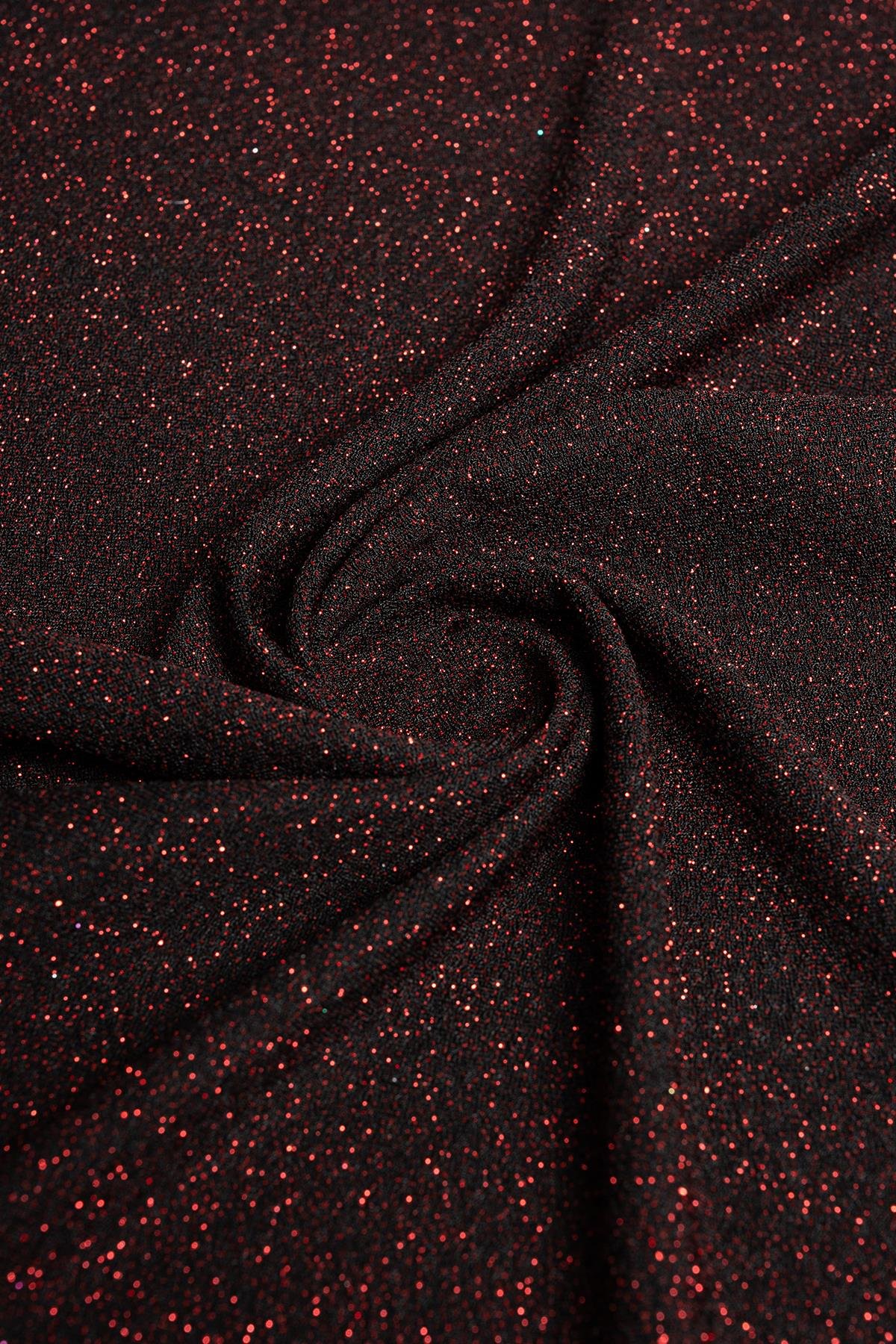 Fukuro Bordo Zeminli ve Bordo Simli Örme Abiye Kumaş - Kumaş Deposu