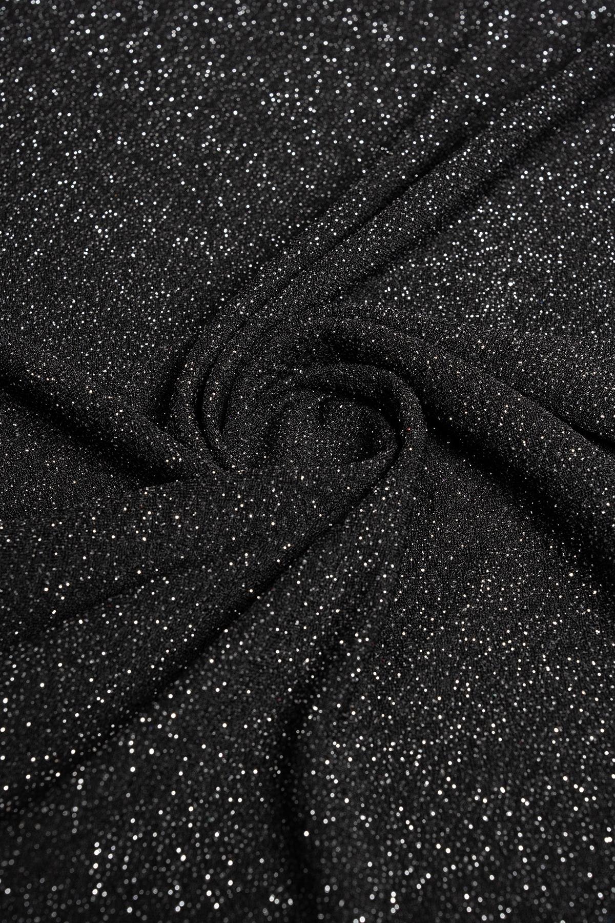 Fukuro Siyah Zeminli ve Gümüş Simli Örme Abiye Kumaş - Kumaş Deposu