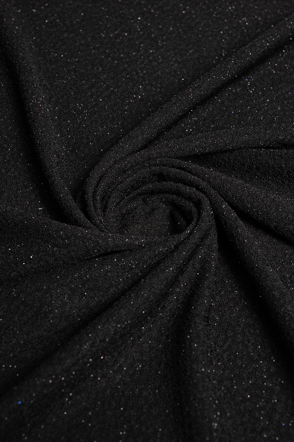 Fukuro Siyah Zeminli ve Siyah Simli Örme Abiye Kumaş - Kumaş Deposu