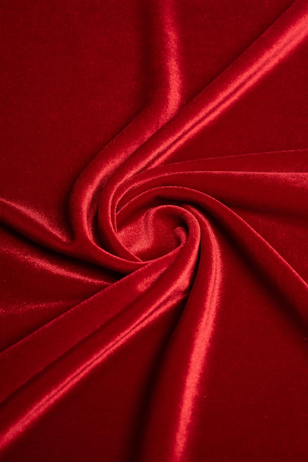 Kadife Kırmızı Rengi Örme Kumaş - Kumaş Deposu