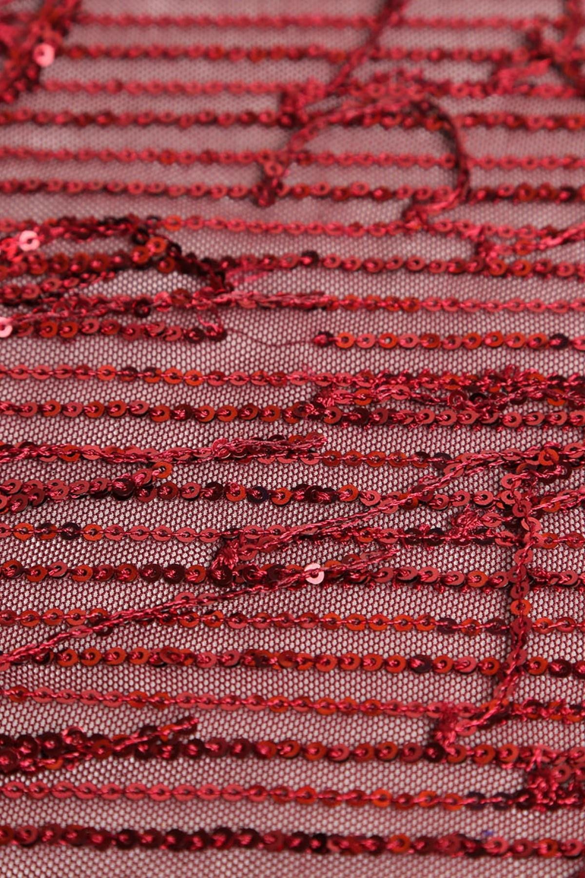 Saçaklı Zara Payet Bordo Abiye Örme Kumaş - Kumaş Deposu