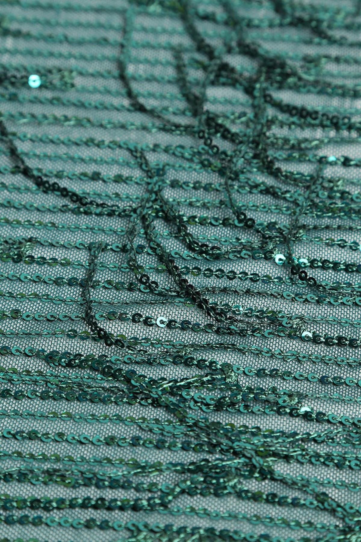 Saçaklı Zara Payet Yeşil Abiye Örme Kumaş - Kumaş Deposu