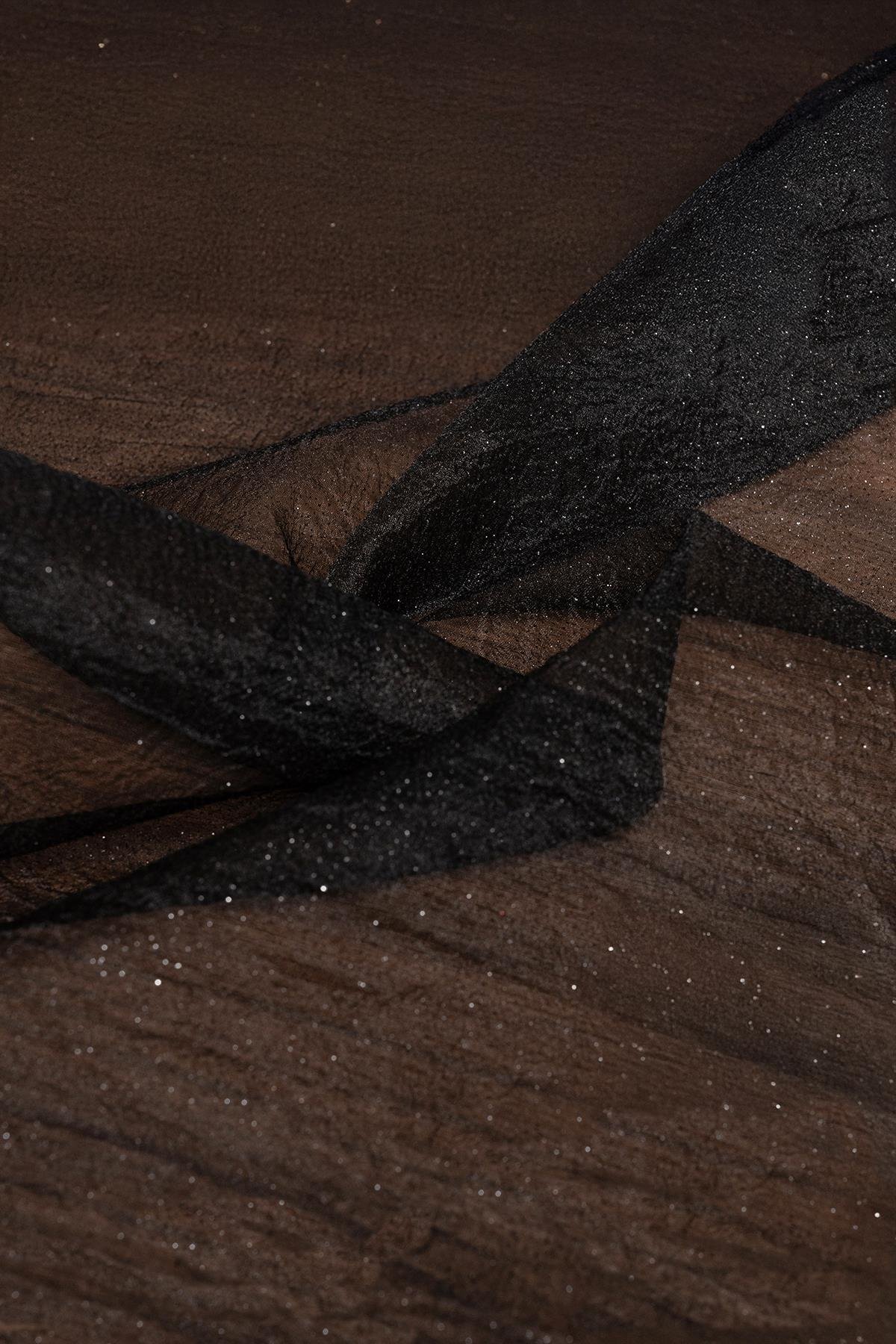 SİMLİ DALYA ORGANZE C#6 SİYAH - Kumaş Deposu