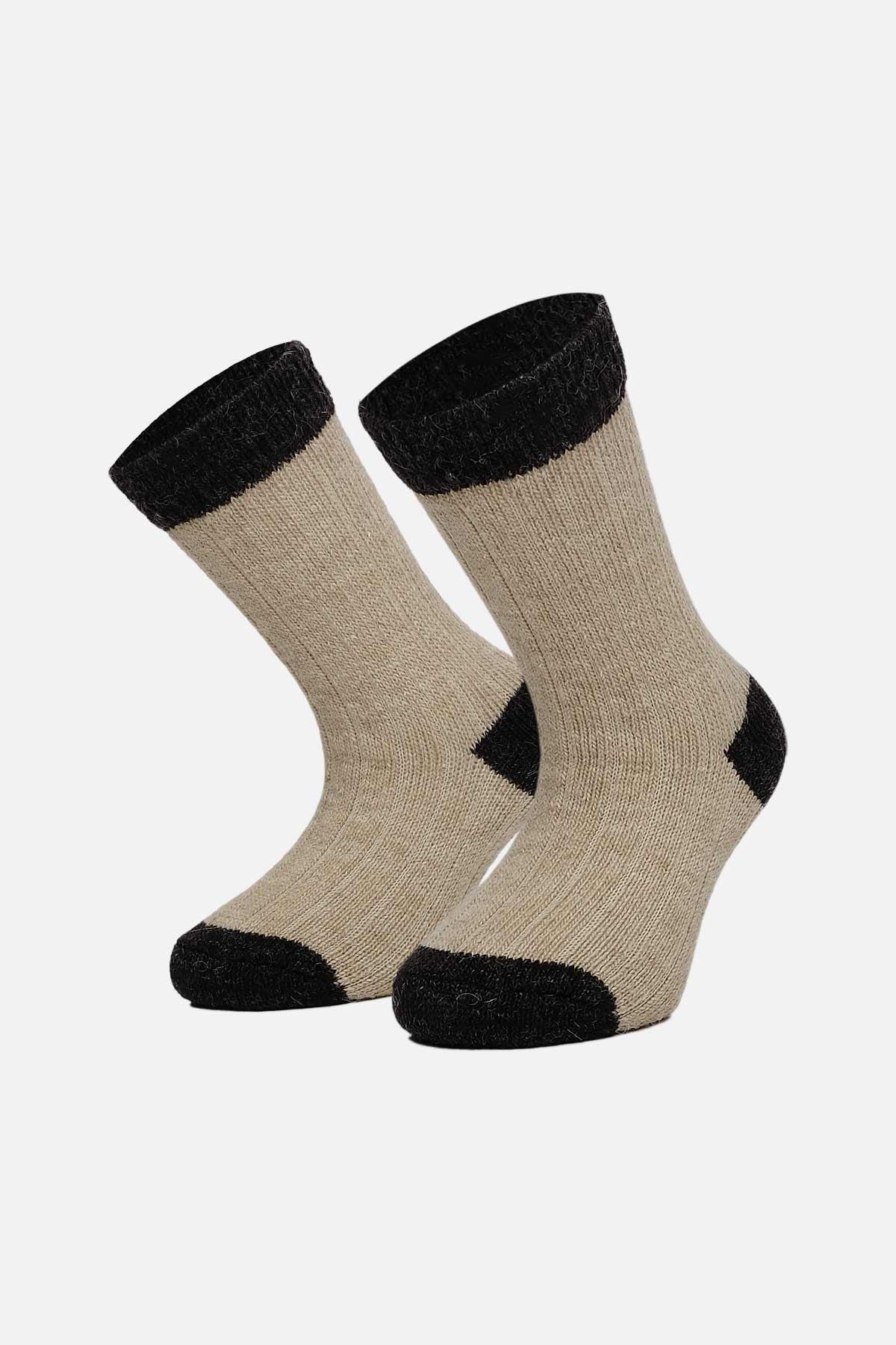 Aytug Kid Alpaca Wool for Winter 2 Pairs Beige/Brown Socket Socks – A-1096-B/K