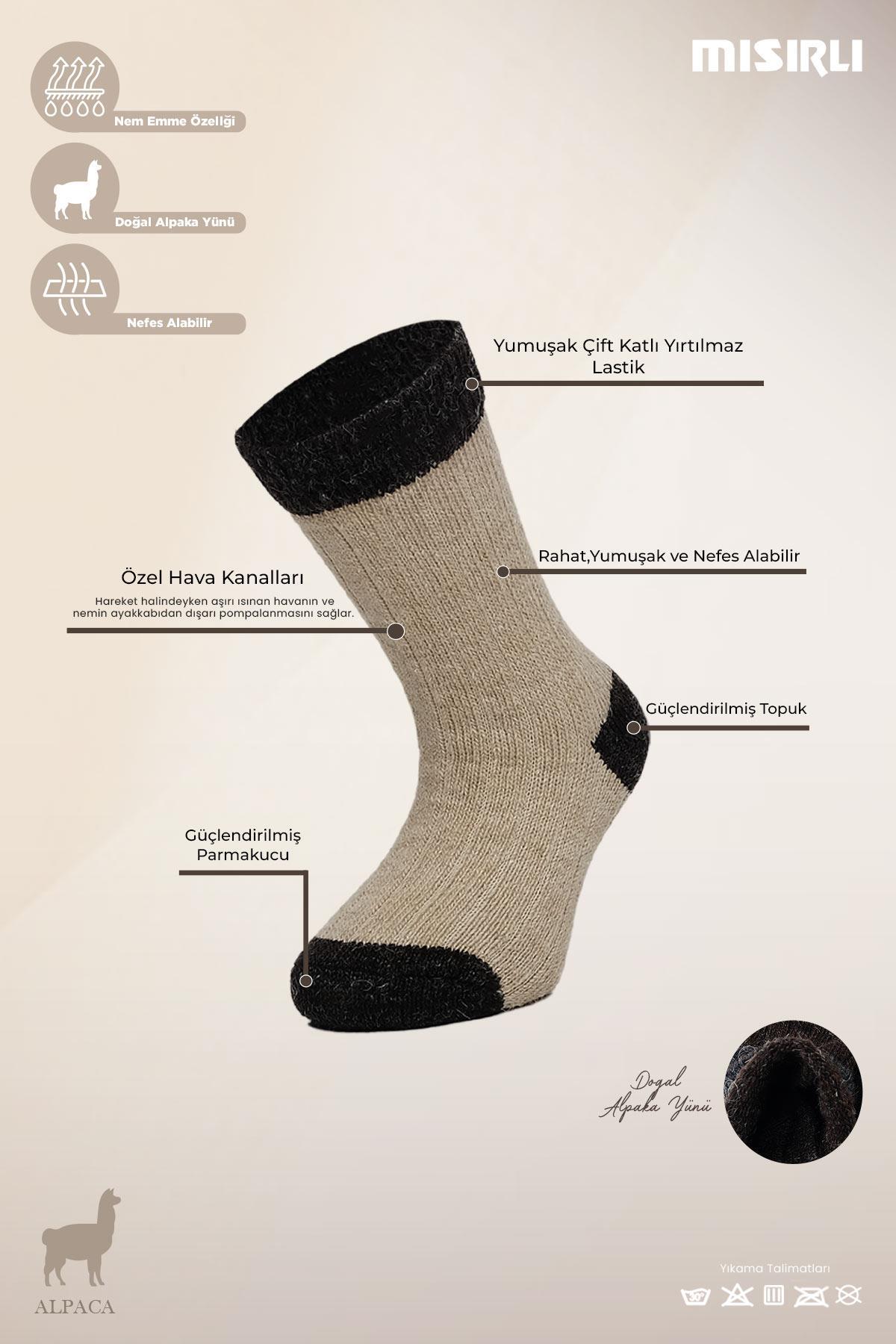 Aytug Kid Alpaca Wool for Winter 2 Pairs Beige/Brown Socket Socks – A-1096-B/K