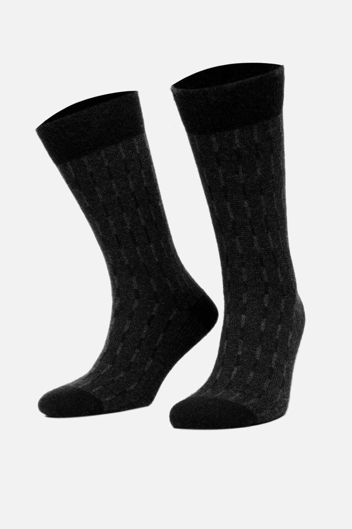 Aytuğ Erkek Lambswool (Koyun Yünü) Tekli Siyah Soket Çorap - A-25096-S