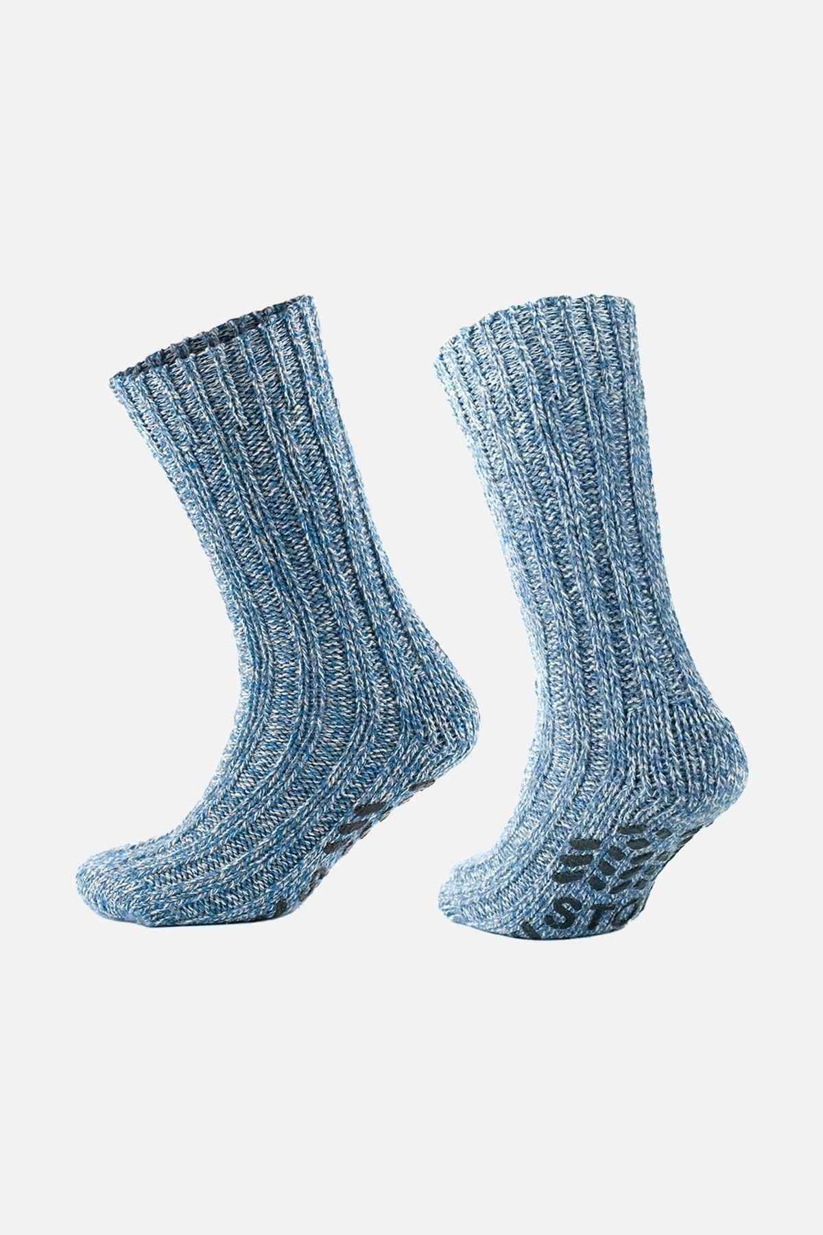 Aytuğ Men's Wool Silicone Non-Slip Sole Winter Blue Socks - A-6043-M