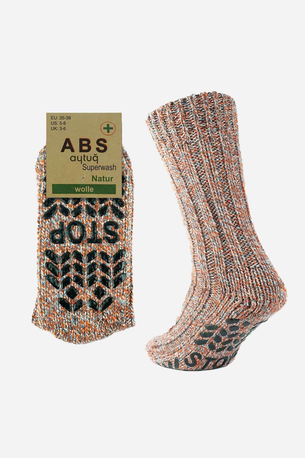 Aytuğ Erkek Merino Yünü Cold Blocker Kışlık Turuncu Kaydırmaz Tabanlı Soket Çorap