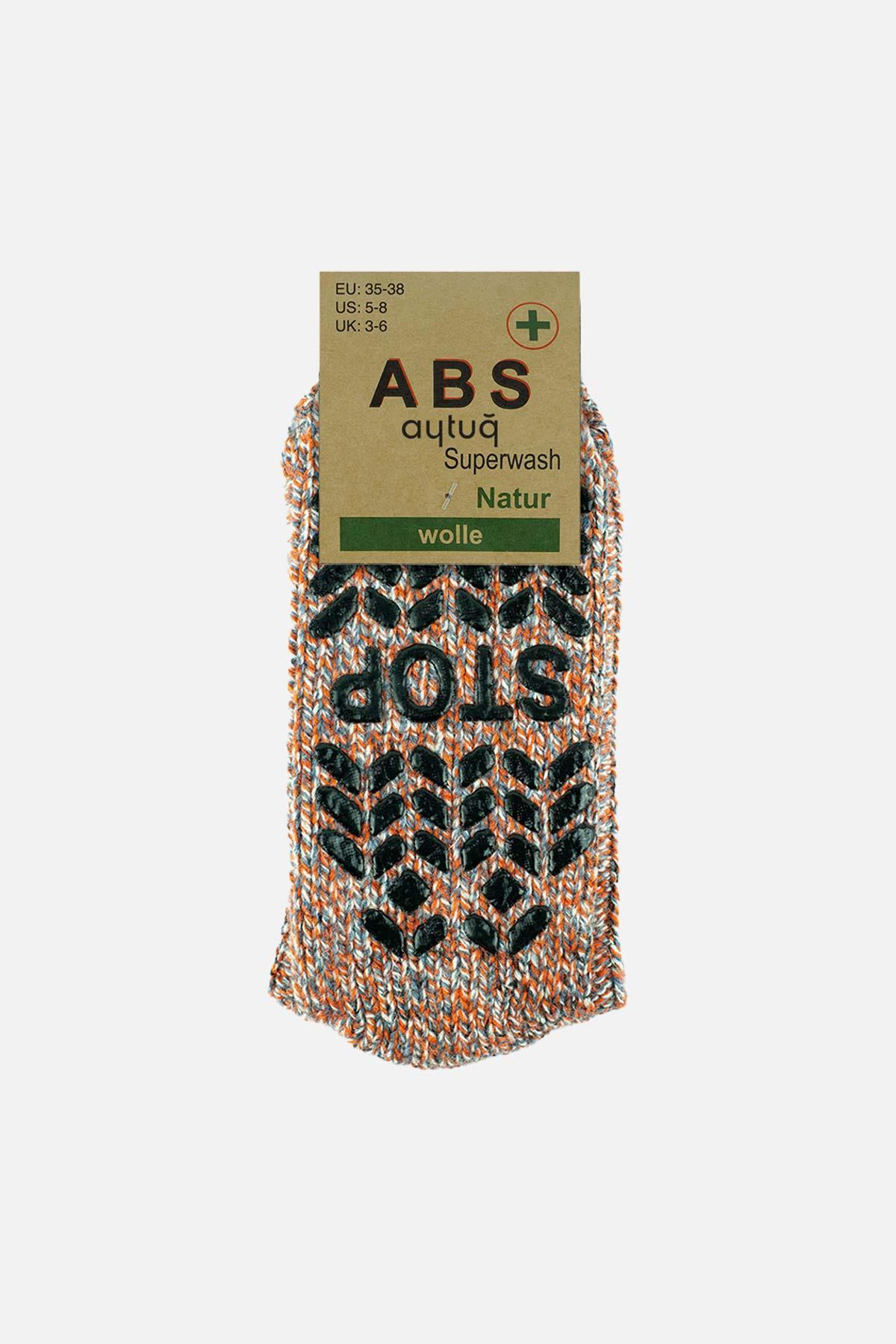 Aytuğ Erkek Merino Yünü Cold Blocker Kışlık Turuncu Kaydırmaz Tabanlı Soket Çorap