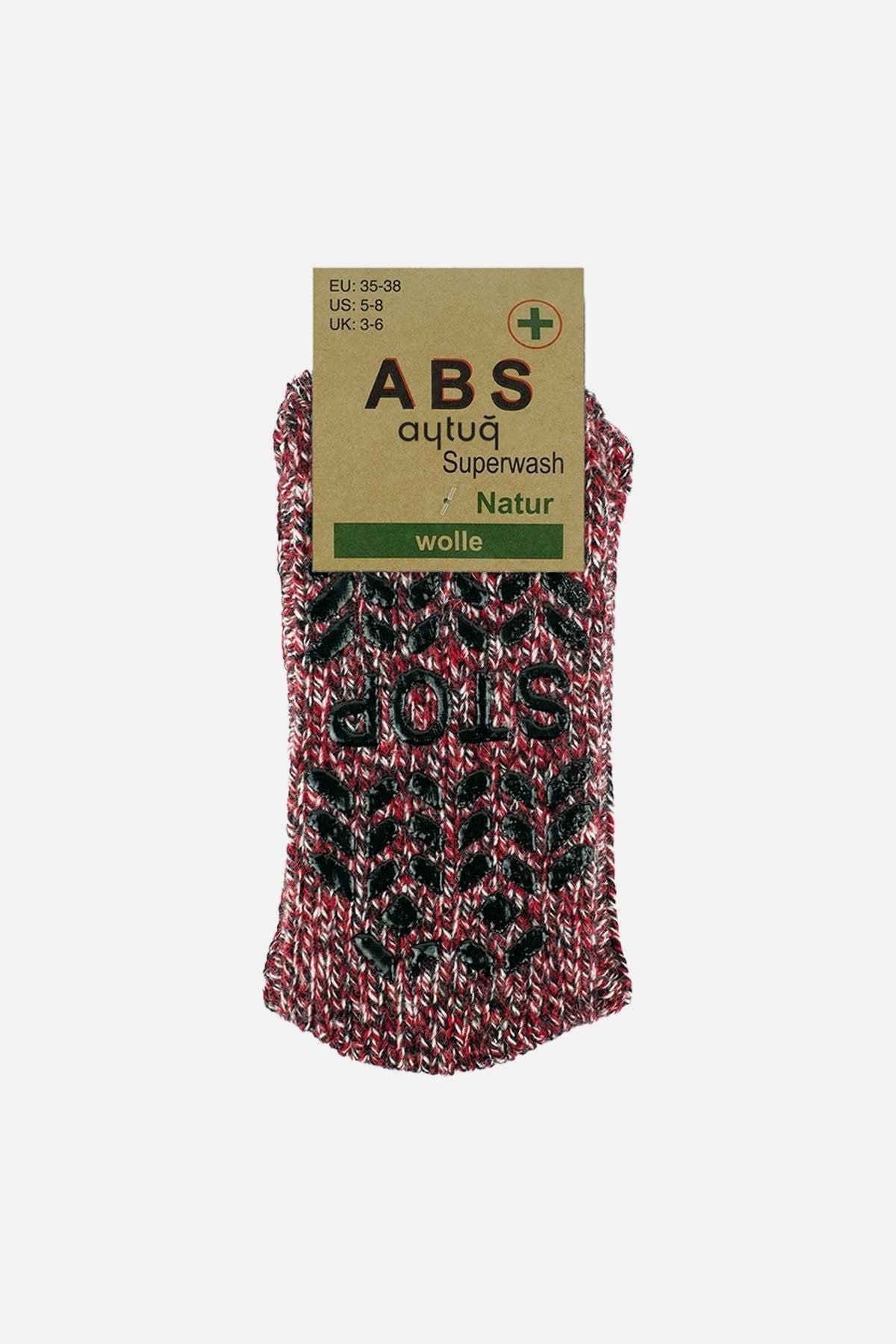 Aytuğ Erkek Merino Yünü Cold Blocker Kışlık Kaydırmaz Tabanlı Soket Çorap Kırmızı