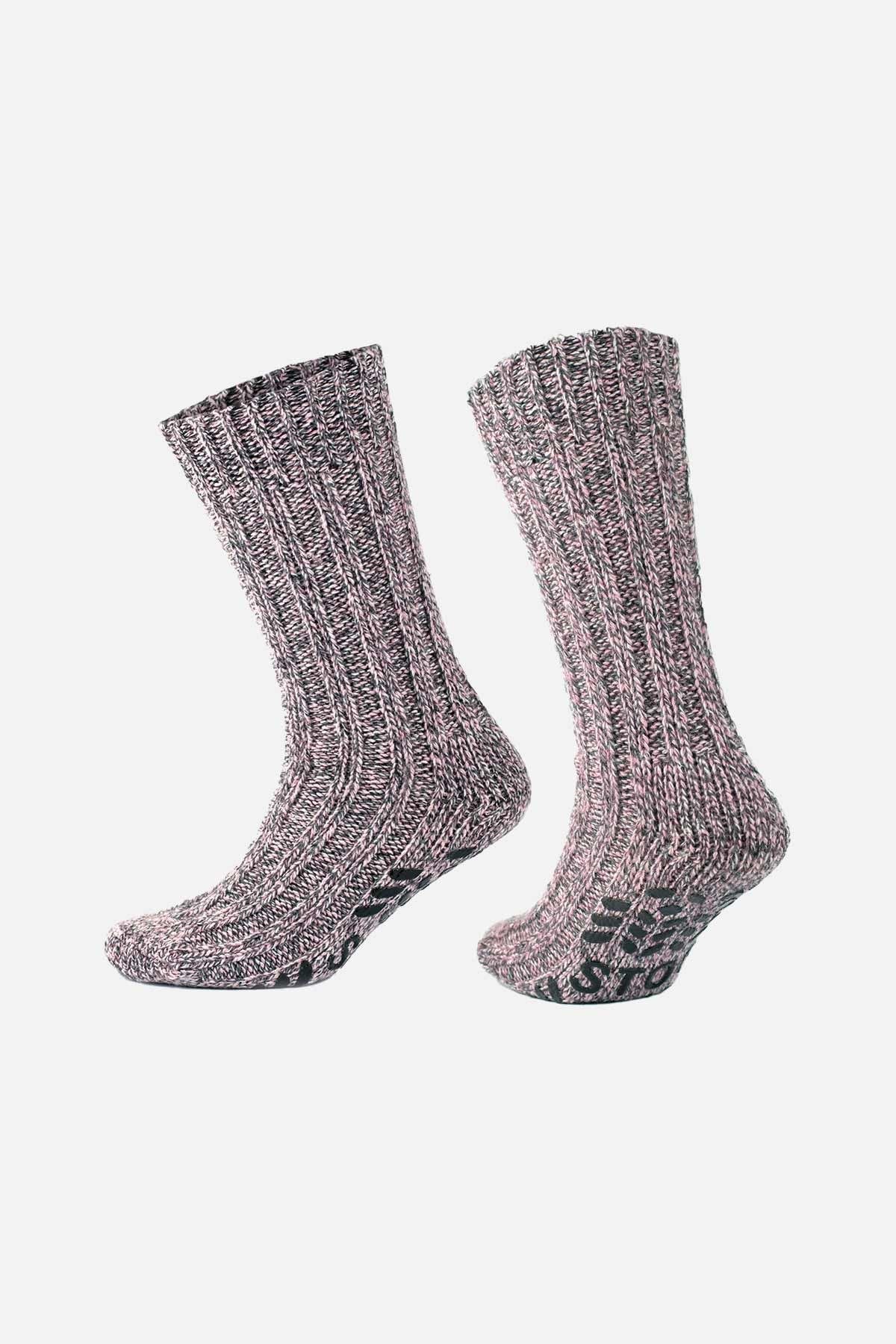 Aytuğ Erkek Merino Yünü Cold Blocker Kışlık Kaydırmaz Tabanlı Soket Çorap Pembe