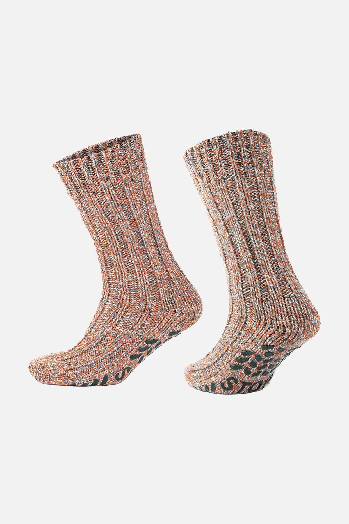 Aytuğ Erkek Merino Yünü Cold Blocker Kışlık Turuncu Kaydırmaz Tabanlı Soket Çorap