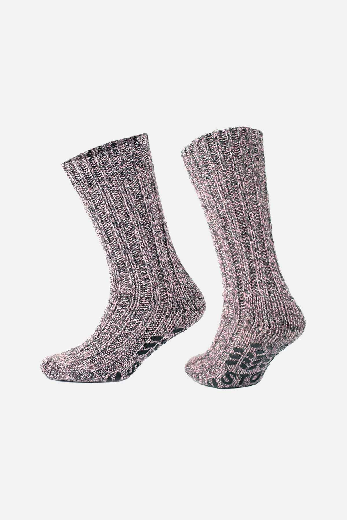 Aytuğ Men's Wool Silicone Non-Slip Sole Winter Pink Socks - A-6043-P