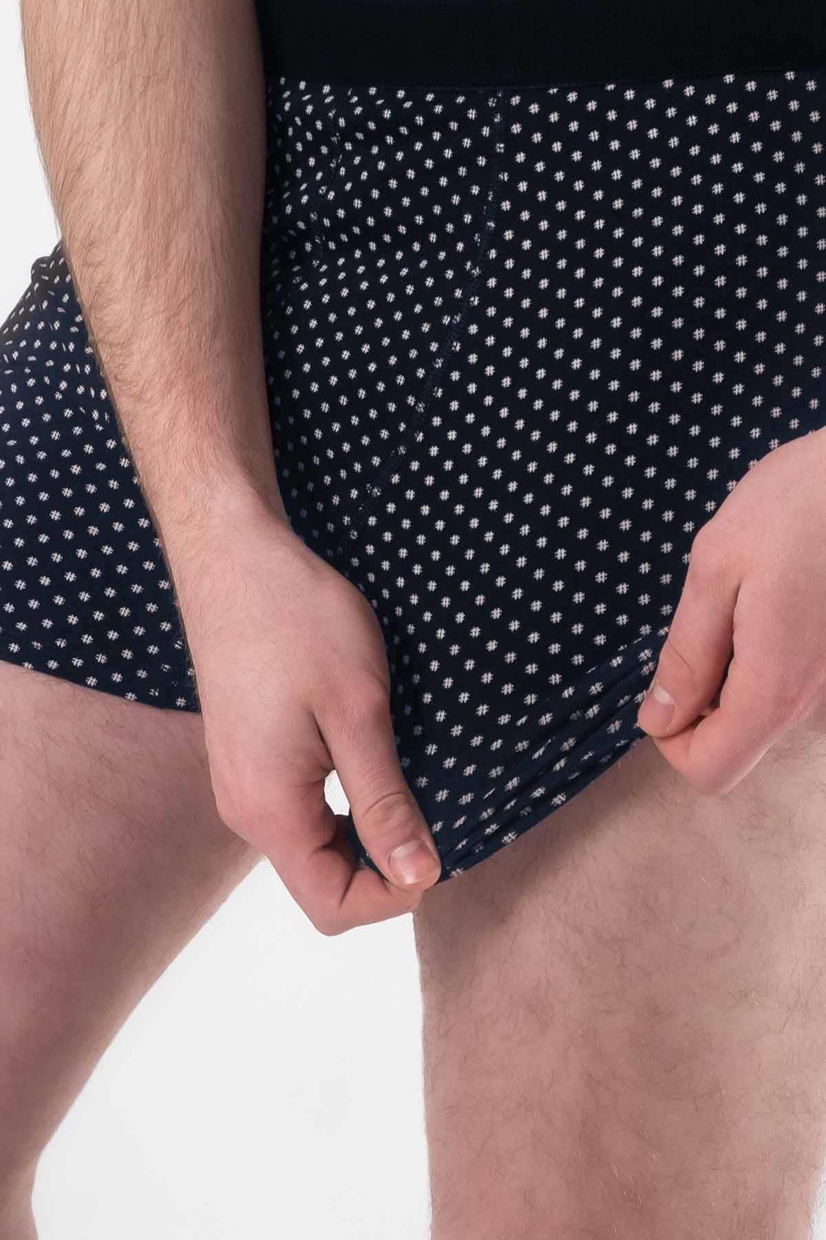 Aytuğ Men's Cotton Patterned Navy Blue 2-pack Boxer - ZMB-4