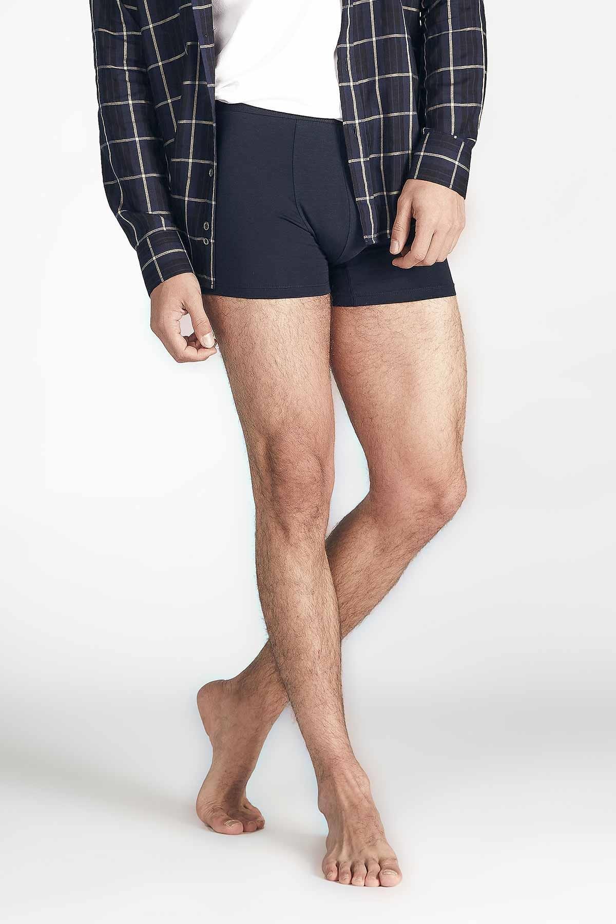 Aytuğ Men's Cotton Plain Navy Blue and Patterned 2-pack Boxer - ZMB-3