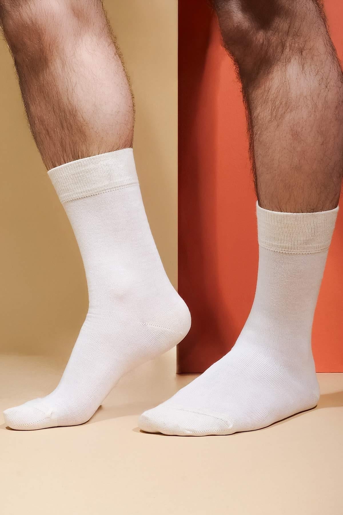 Aytuğ Erkek Pamuklu Tekli Soket Çorap Ekru