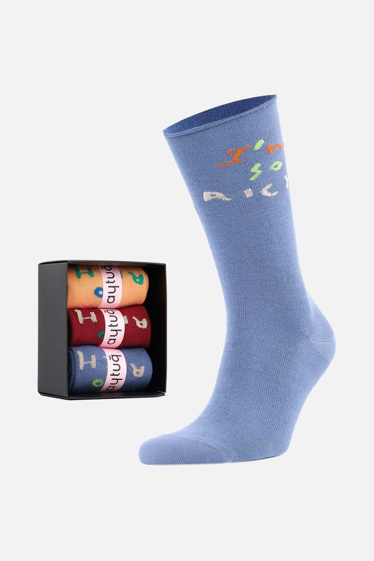 Aytug 3 Pairs of Women Bamboo Multicolored Socket Socks in Custom Box – 43051-2