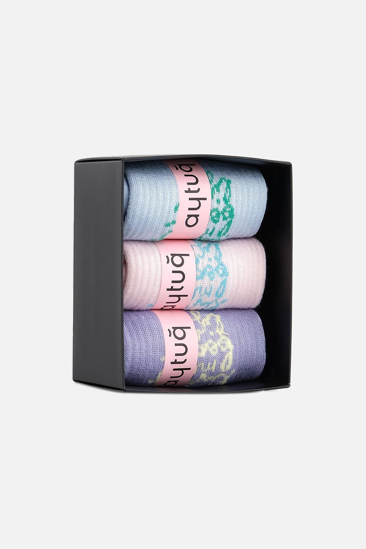 Aytug 3 Pairs of Women's Bamboo Multicolored Socket Socks in Custom Box – 43052-1