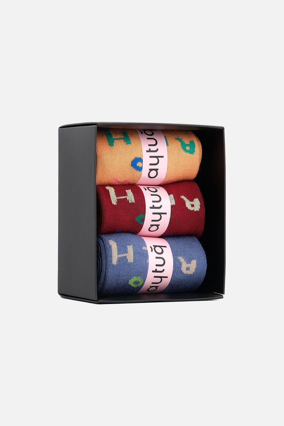 Aytug 3 Pairs of Women Bamboo Multicolored Socket Socks in Custom Box – 43051-2