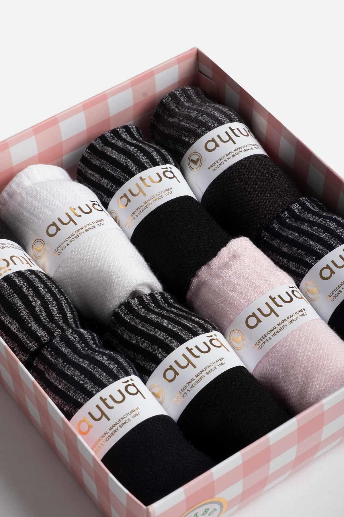 Aytuğ Women's Bamboo 8 Pairs Special Boxed Booties Socks - 34253