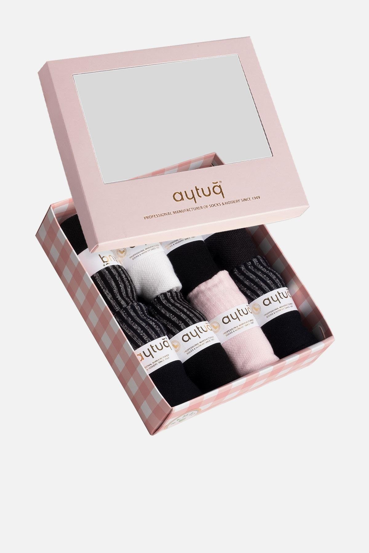 Aytuğ Women's Bamboo 8 Pairs Special Boxed Booties Socks - 34253