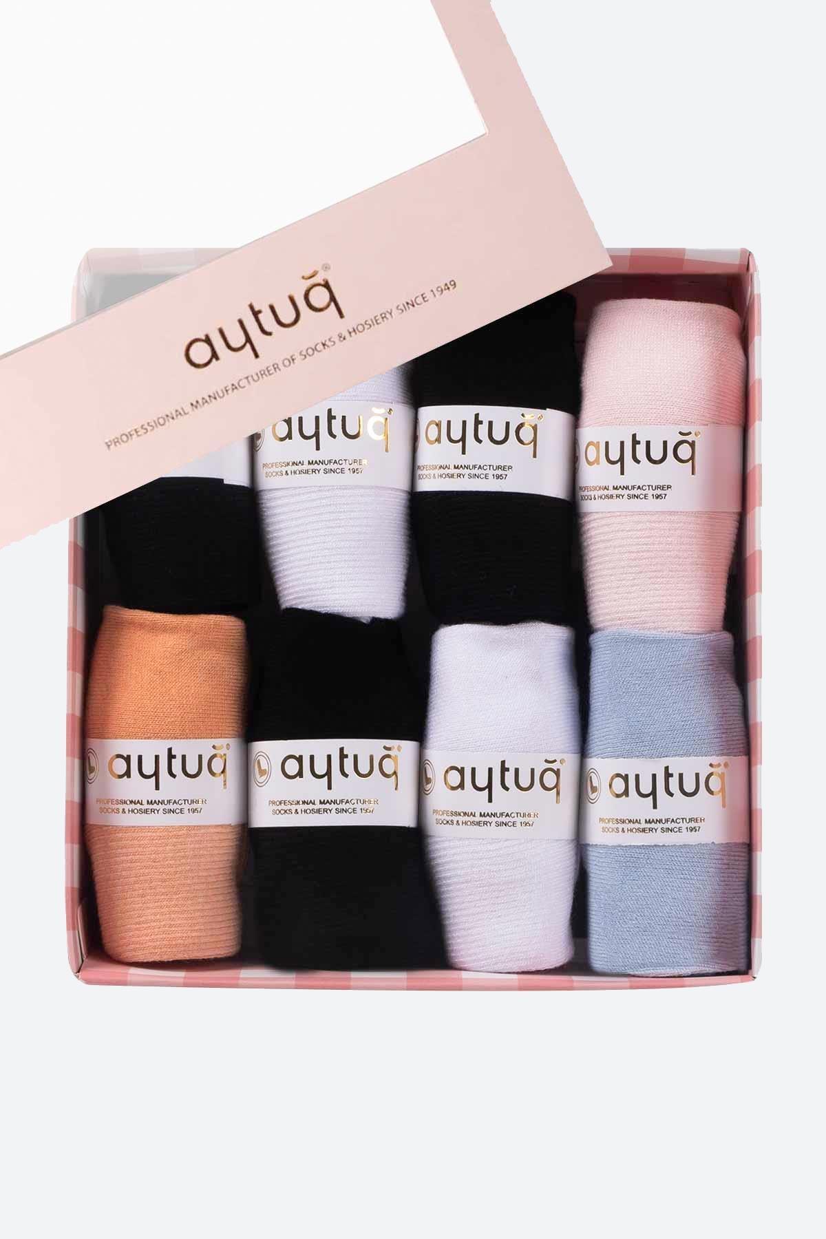 Aytuğ Women's Bamboo 8 Pairs Special Boxed Booties Socks - 34255-1