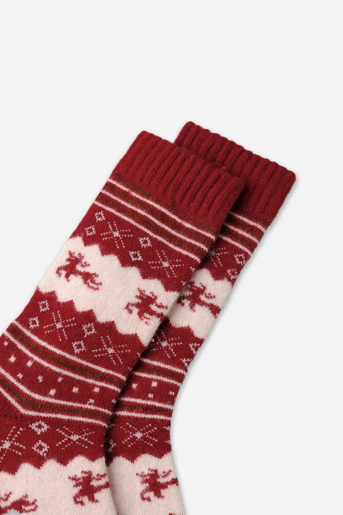Aytuğ Kadın Kuzu Yünü (Lambswool) Tekli Yılbaşı Temalı Çorap Kırmızı
