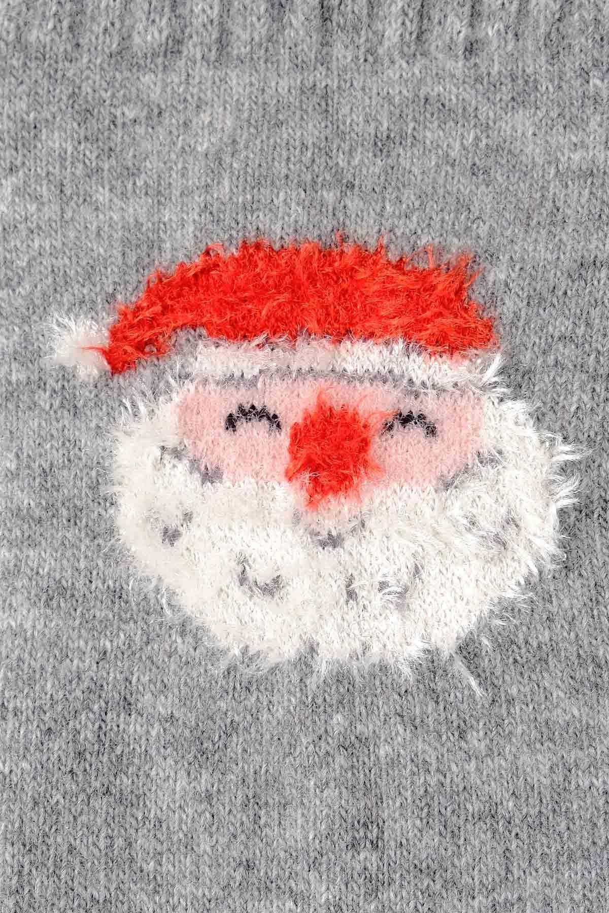 Aytuğ Kadın Lambswool (Koyun Yünü) Tekli Gri Yılbaşı Temalı Çorap - A-49005-G