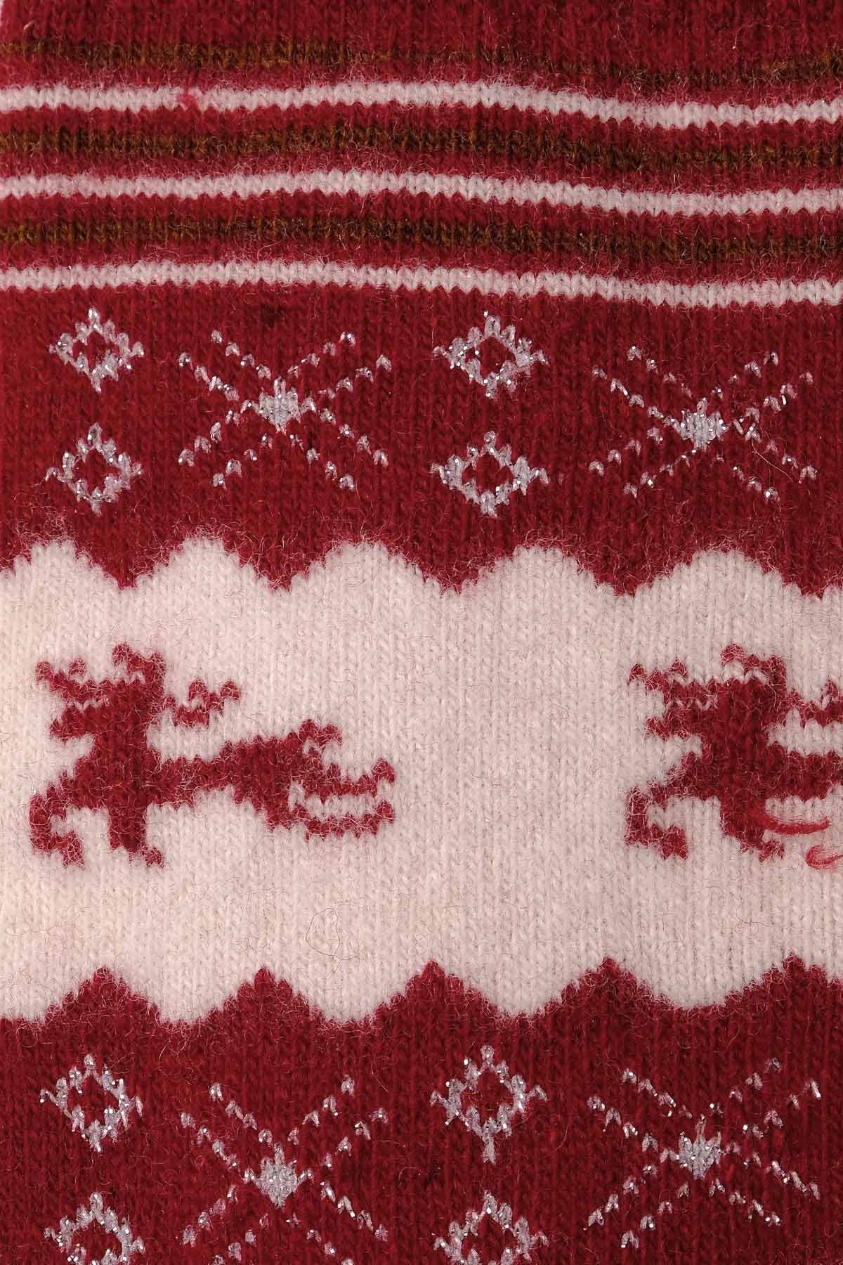 Aytuğ Kadın Kuzu Yünü (Lambswool) Tekli Yılbaşı Temalı Çorap Kırmızı