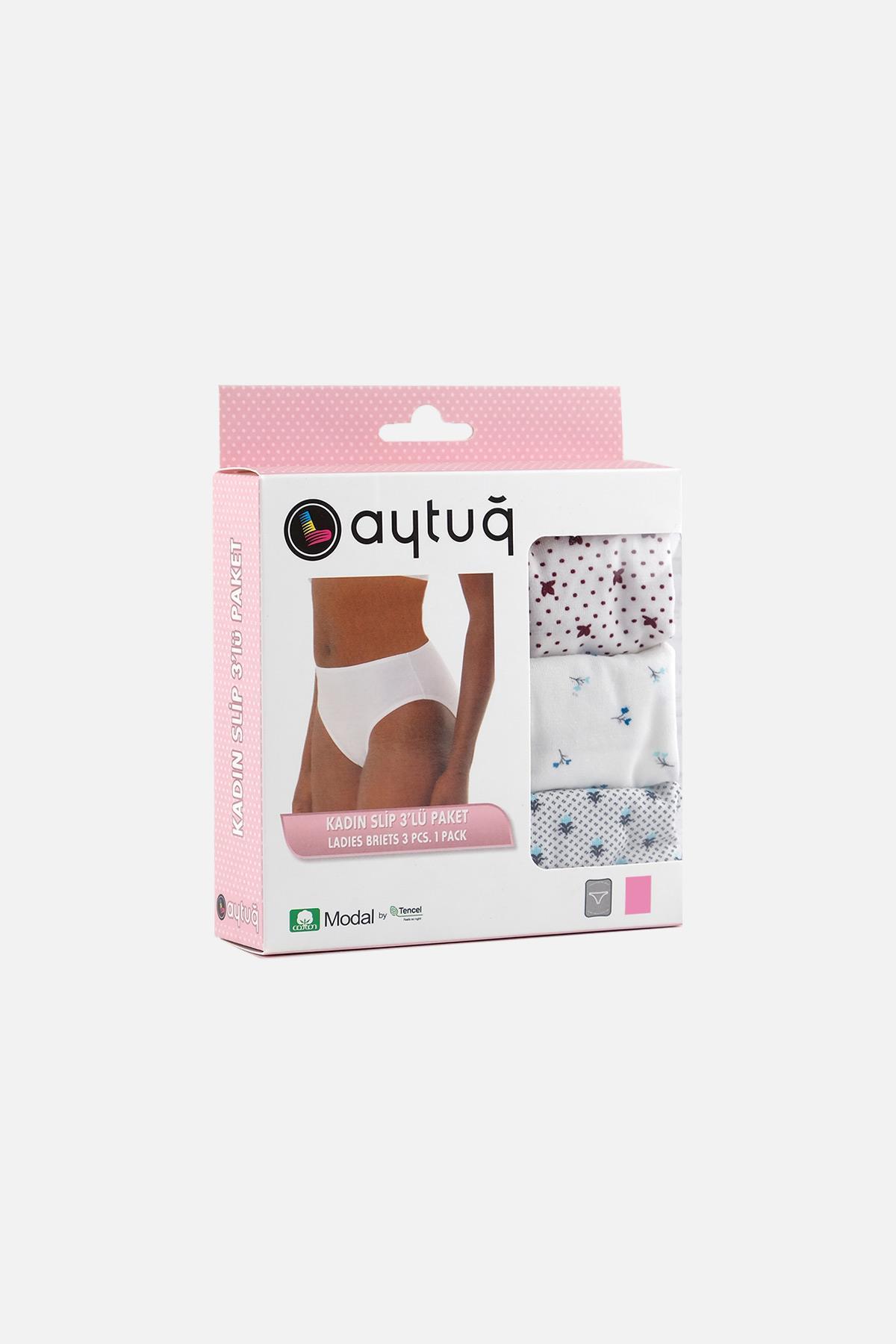 Aytuğ Kadın Modal Orta Kalın Kenar 3'lü Slip Külot Desenli