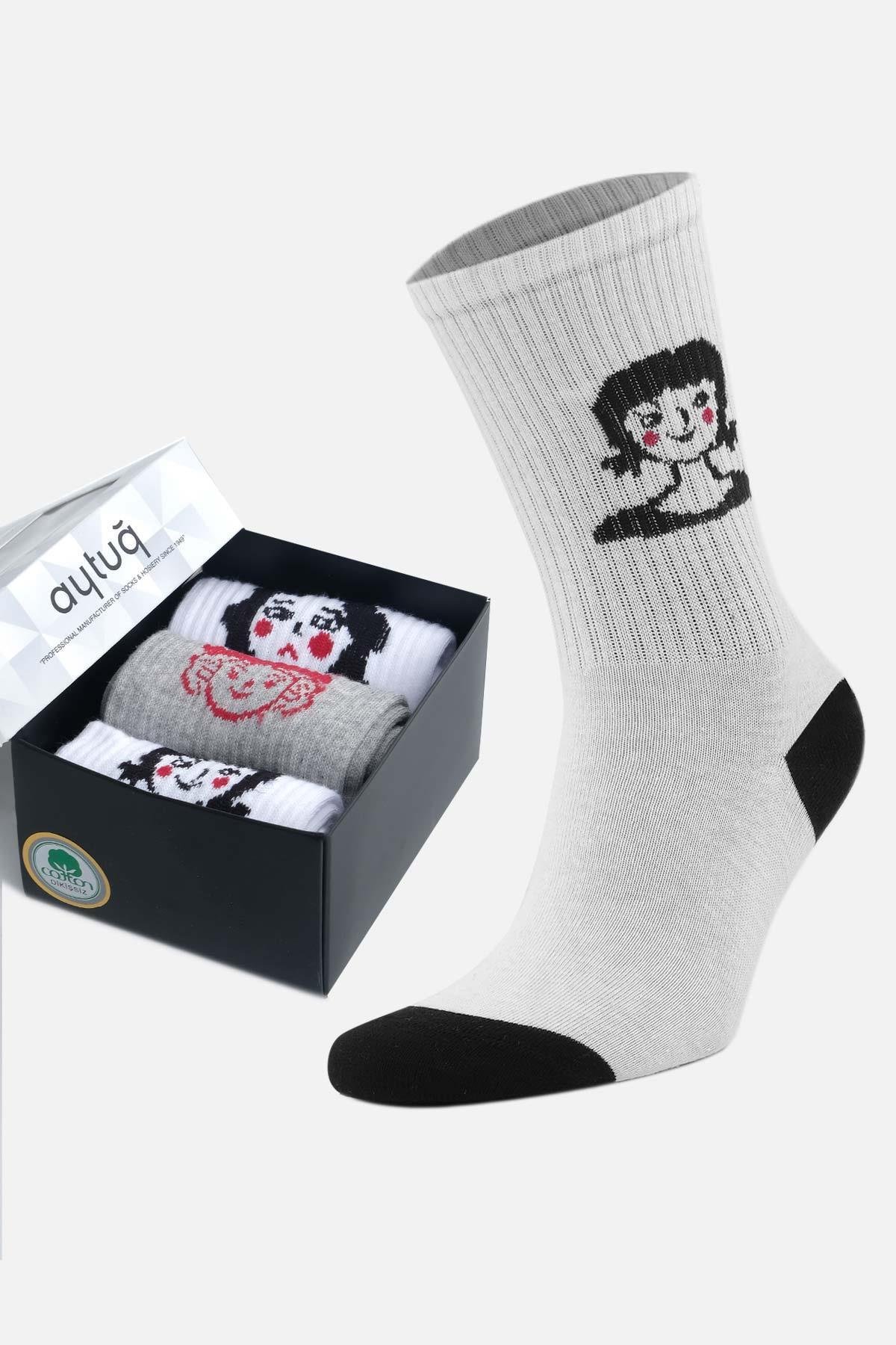 Aytug 3 Pairs of Women's Multicolor Cotton Socket Socks in Custom Box - 41085 -2