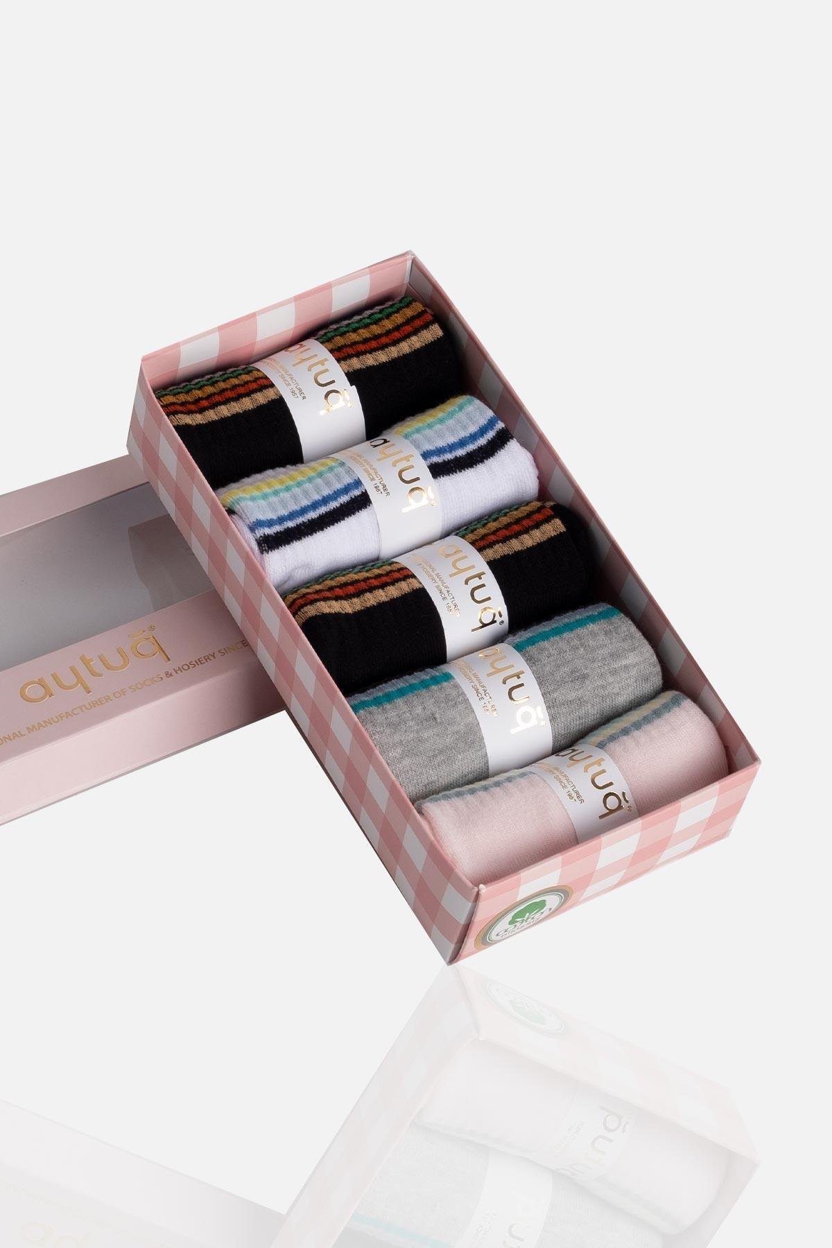 Aytuğ Women's Cotton 5 Pairs Special Boxed Short Ankle Socks - 31019