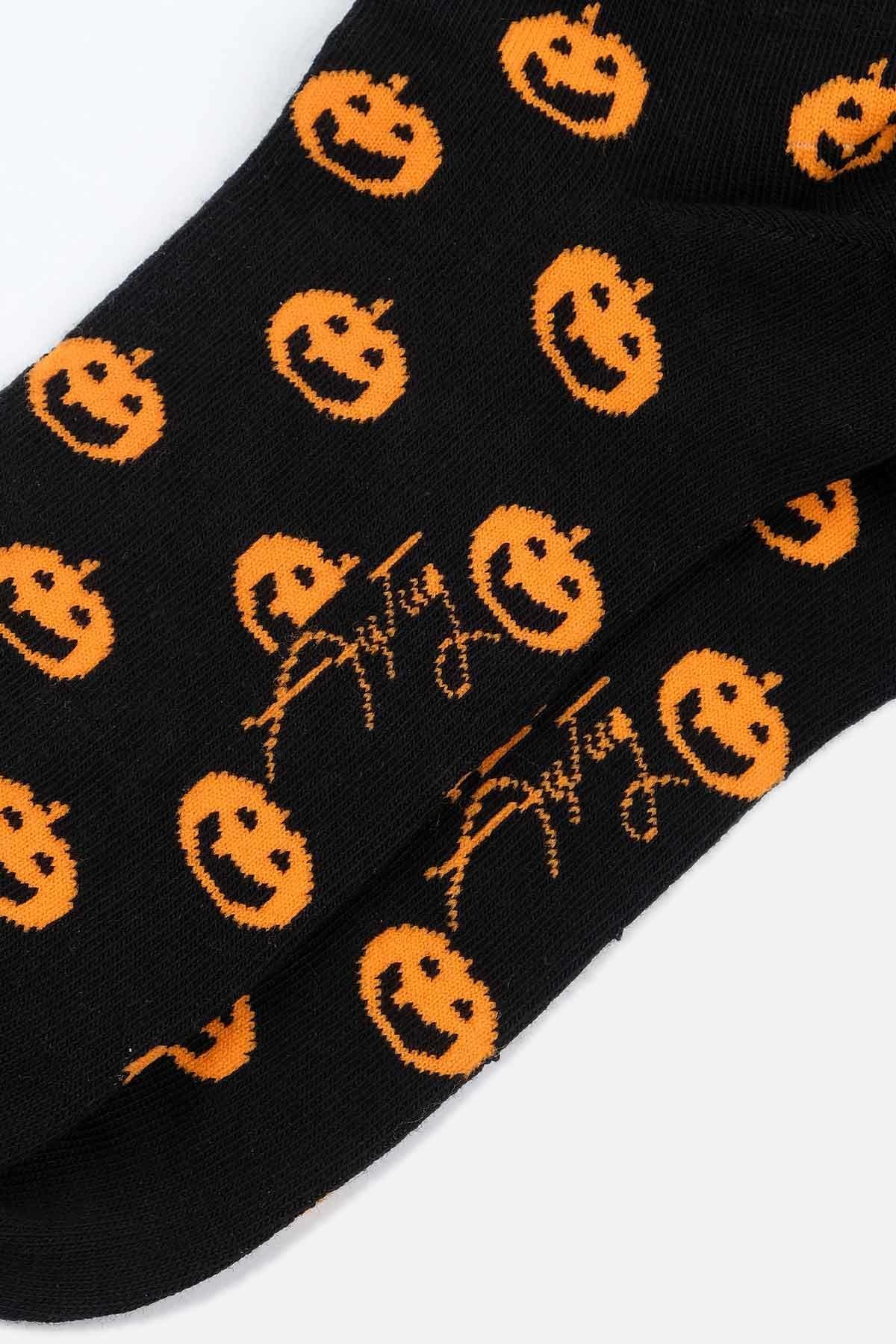 Aytuğ Unisex Pamuklu Halloween Temalı Siyah Soket Çorap - A-49007-Si