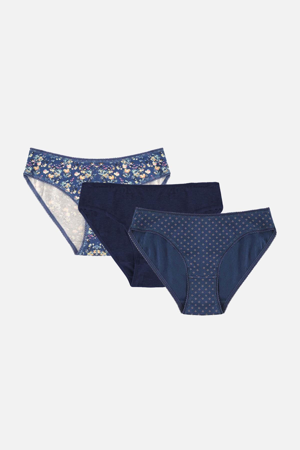 Aytuğ Kadın Pamuklu Orta Kalın 3'lü Çok Renkli Slip Külot - Desen 5